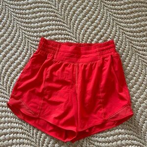 Lululemon Carnation Red Hotty High Rise Short 4 Inch, 4.